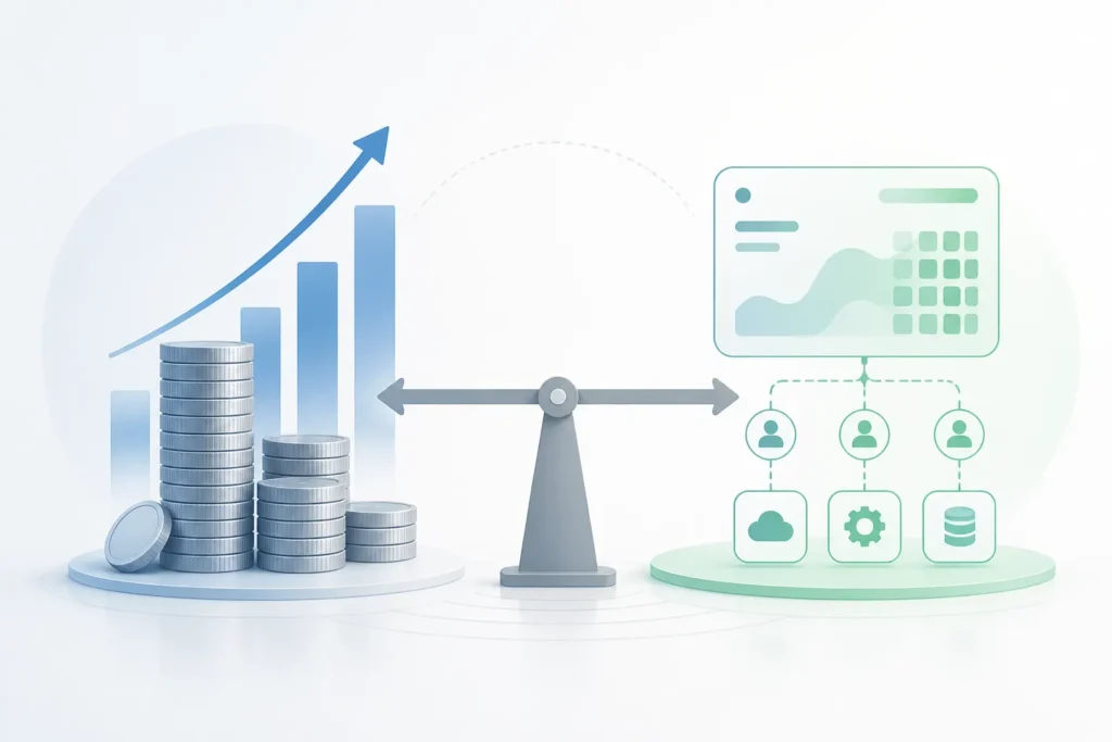 Infografica con investimento iniziale elevato collegato a un uso dell’AI più economico su larga scala.