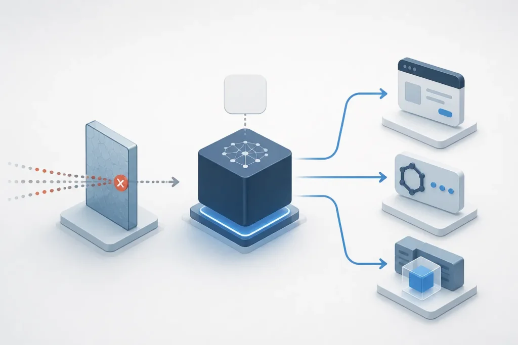 Schema che mostra un blocco su DeepSeek esteso a servizio, API e integrazioni terze.